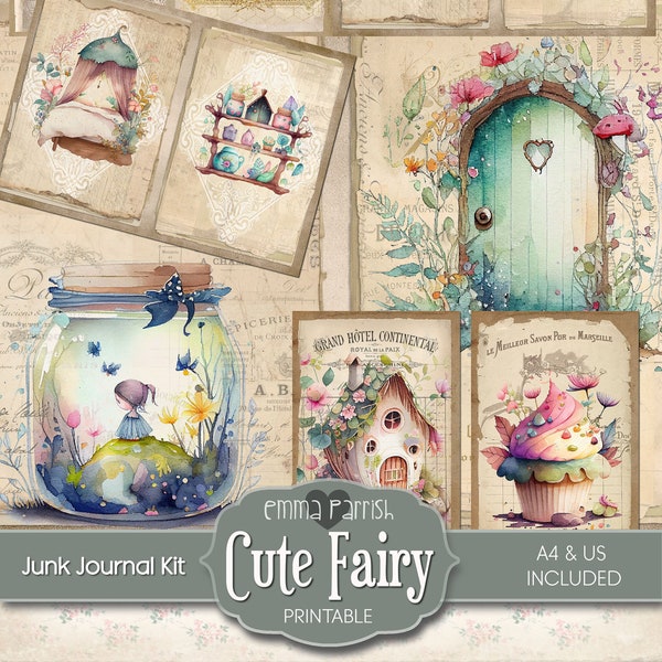 Cute Fairy Junk Journal, Printable, Fairies Journal, Watercolor Fantasy Digital Paper, Fairy Digital Download, Scrapbook, Collage Kit