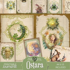 Ostara Junk Journal Printable, Spring Equinox, Easter, Sabbat, Witches Witchcraft, Pagan, Goddess, Eostre, Wicca Vintage Ephemera, Grimoire