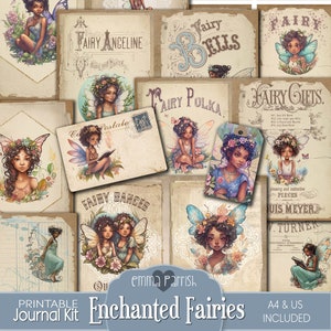 Fairy Junk Journal Kit, Printable, Fairies of Colour, Mixed Race Fairies, Enchanted, Fantasy, Digital Journal, Download, Scrapbook, Collage