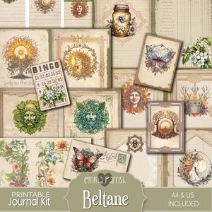 Beltane skräpjournal utskrivbar, vår-/sommardagjämning, maj, sabbat, häxor, häxkonst, hednisk, gudinna, wicca vintage-ephemera, grimoire