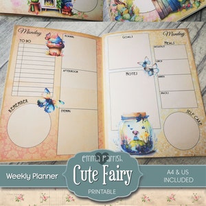Cute Fairy Printable Planner, Junk Journal Planner,  Weekly Planner, Bullet Journal, BuJo, Self Care Journal, Downloadable Planner,