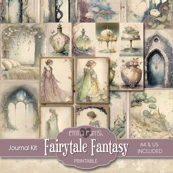 Fairy Junk Journal Kit, Printable, Fairy Fantasy, Fairies, Digital Journal, Paper Set, Vintage Watercolor, Fairy Download, Scrapbook Collage