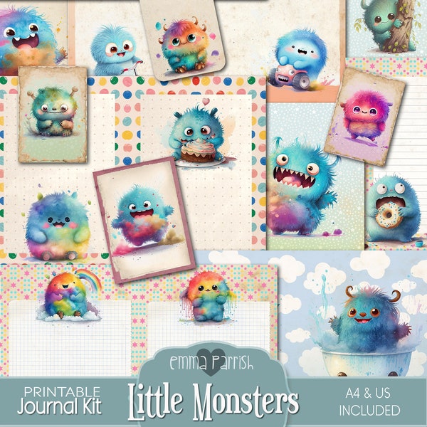 Junk Journal, Kids Printable, Little Monsters, Children, Cute, Childs, Quiet Book, Children, Love, Fluffy, Rainbow, Digital, Scrapbook