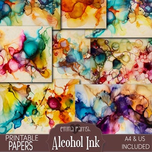 Pacote de papel para impressão Boho, diário de lixo, fundo abstrato Boho com tinta alcoólica, colorido, álbum de recortes, colagem, download digital