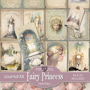 Fairy Princess Junk Journal Kit Printable, Vintage, Fantasy, Fairies, Digital Download, Paper Set, Watercolor, Scrapbook Collage