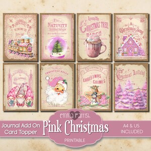 Pink Christmas Printable Card Topper, Junk Journal, Insert, Add on, Ephemera, Christmas Tags, Gift Tag, Pastel, Cute Winter Printable