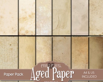 Aged Paper, Old Vintage Printable Paper Pack, Coffee dyed, tea Stained, Junk Journal Paper, Antique, Scrapbook, Collage, Digital Download