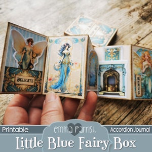 Blue Fairy Mini Journal Kit, Printable Matchbox Journal, Fairy Ephemera, Accordion Fold, Cute Girl Gift, Papercrafts, Journaling Supplies