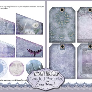Bolsillos imprimibles vintage de la Luna, complemento para el kit de diario de la Luna, papel gótico imprimible, creación de tarjetas, Folio mágico de la Luna imagen 4