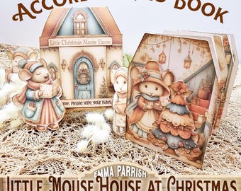 Little Christmas Mouse House Mini Folio Book, Printable Kit, Accordion, Wallet, Cricut Tested, Junk Journal Ephemera, Holiday Papercraft