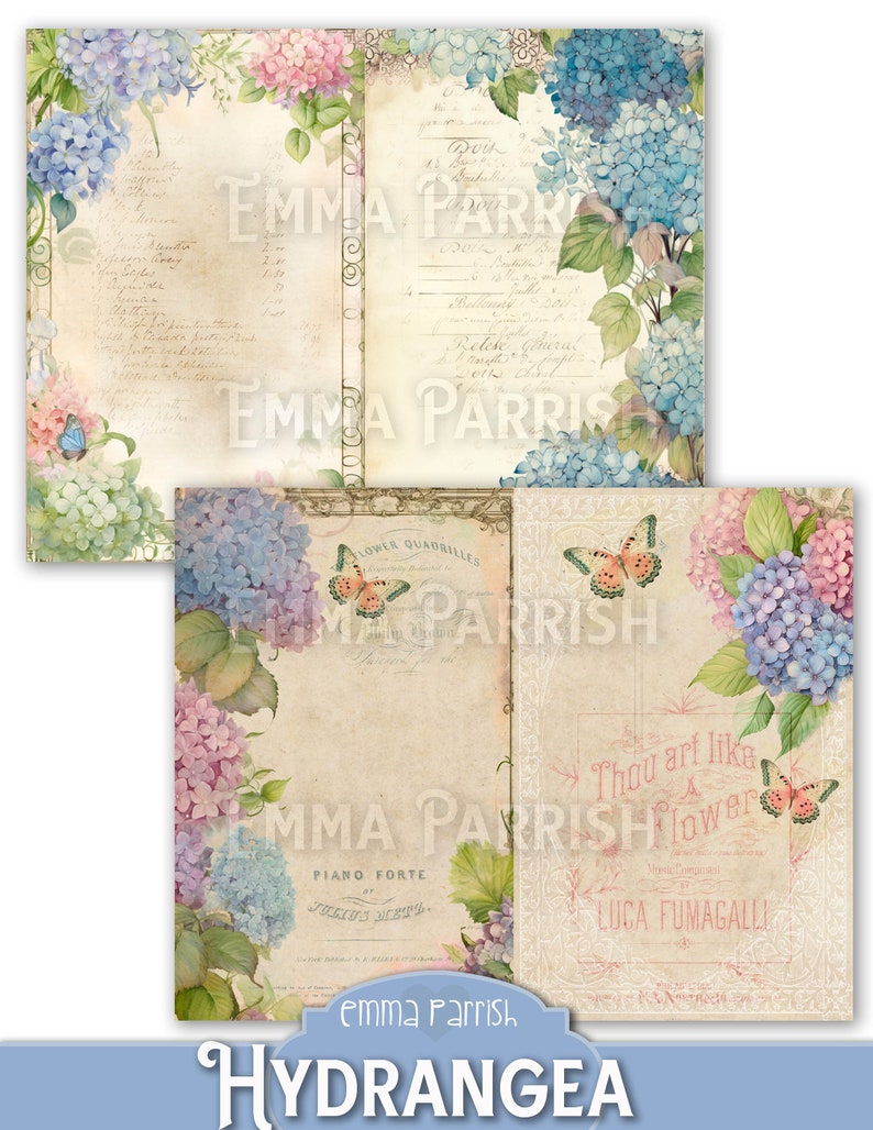 Hydrangea Junk Journal Printable Kit, Flowers, Vintage Shabby Floral ...