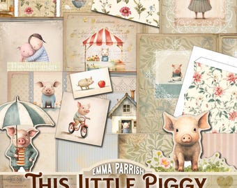 This Little Piggy Junk Journal Kit - Printable, Ephemera, Farm Animal, Nursery Rhyme, Country Theme, DIY Scrapbook, JPEG, Instant Download