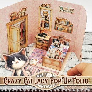 Crazy Cat Lady Pop Up Folio Printable, Cat Lover Gift,  Junk Journal Kit, Cardmaking, Papercraft, Craft Gift, Cricut