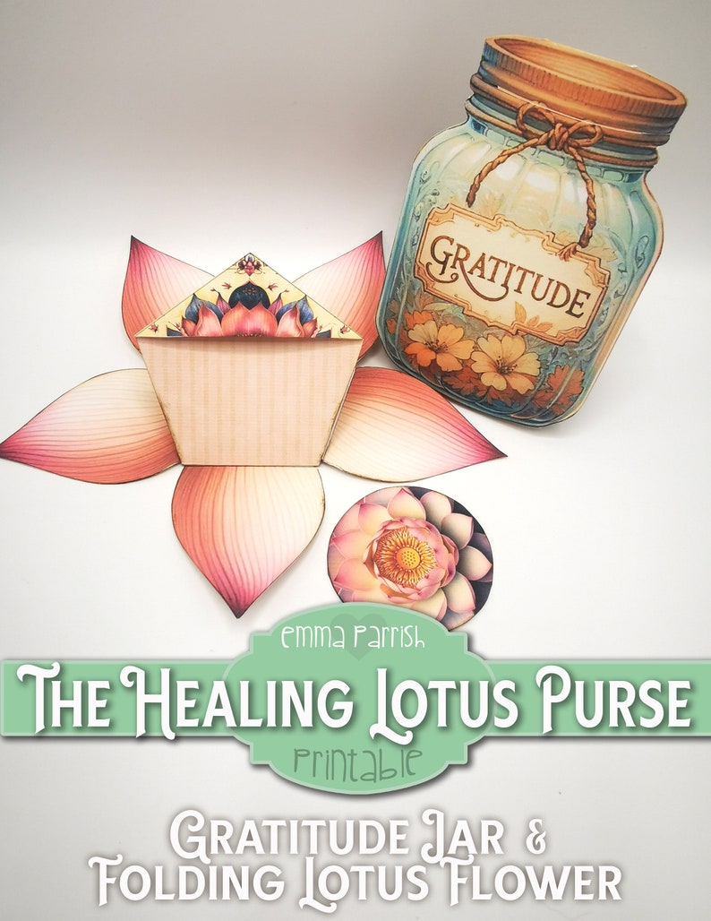 Healing Lotus Printable Junk Journal Folio, Wellness, Gesundheit, Dankbarkeit Journal, 10 interaktive Papercraft Projekte, Brieftasche, Kartenherstellung Bild 4