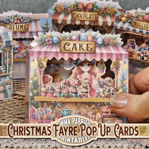 Pop-Up Christmas Fayre Printables Card Kit, Set of 6, DIY 3D Papercraft, Cricut Tested, Festive Home Decor, Junk Journal Insert, Download
