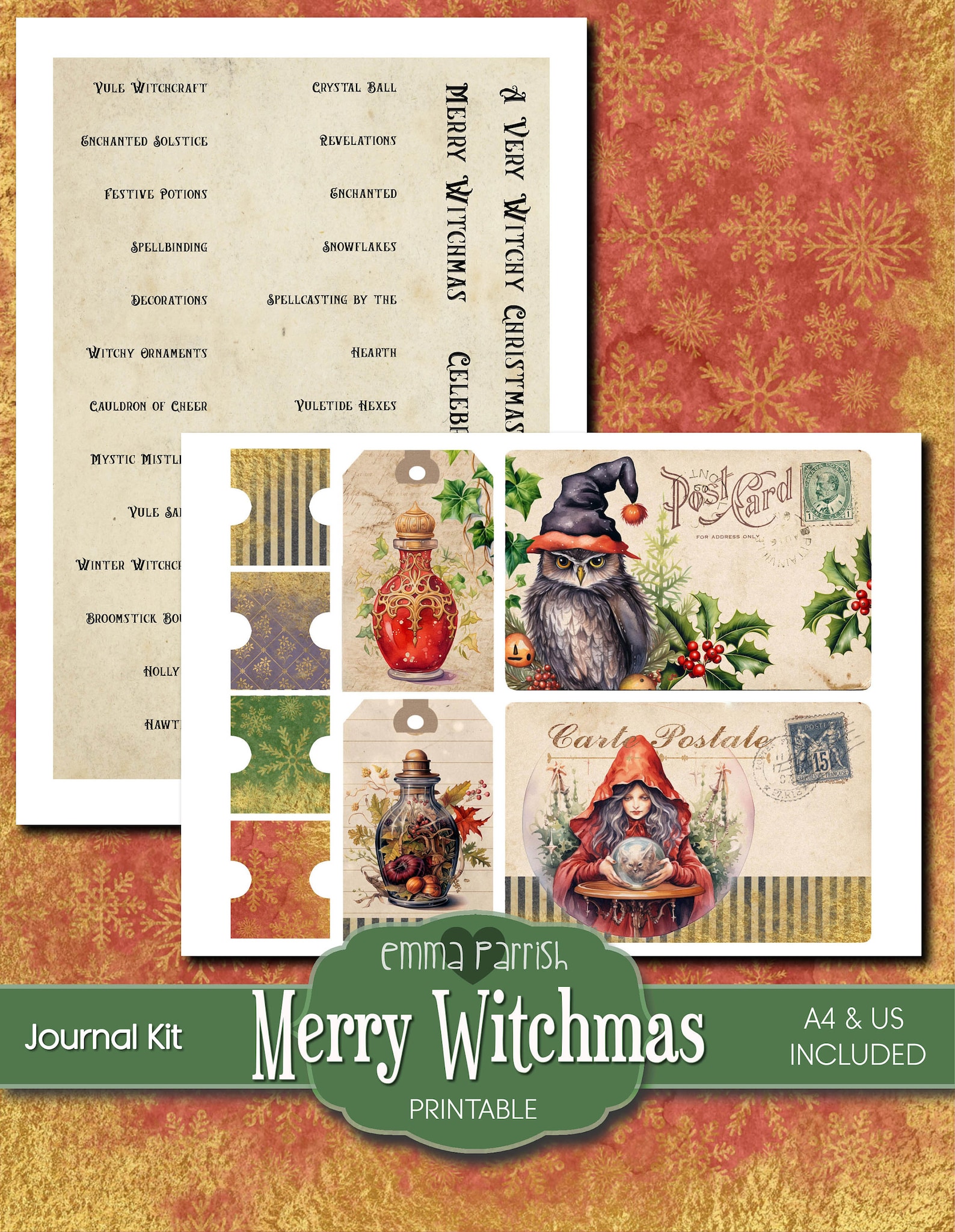 Shadowbook Christmas Witch Junk Journal Kit, Yule Witch, Journal Supplies, Witchy ...