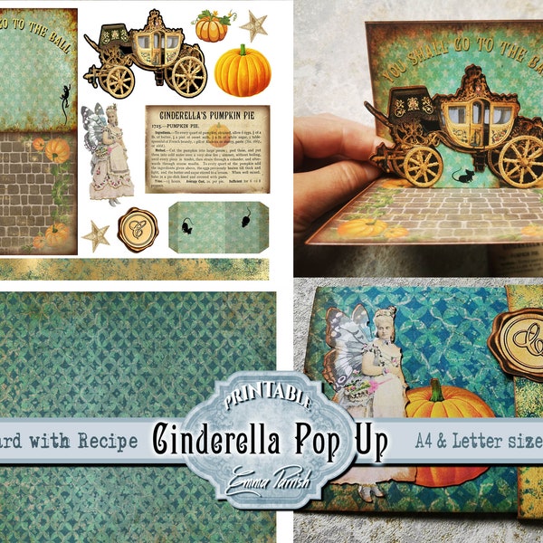 Cinderella Printable Pop Up Card Kit, Junk Journal Printable Ephemera, Fairy Doll Digital Download, Printable Scrapbook Collage, Card Making