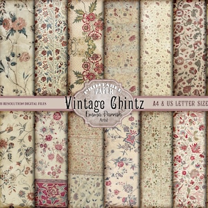 Floral Junk Journal Digital Paper, Flowers Printable Vintage Pages, Antique Chintz Scrapbook Collage sheets, Victorian Fabric Ephemera Pages