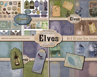 Elves Junk Journal Kit, Fairy Fantasy Printable Paper Set, Elf Digital Journal pages, Gothic Vintage Download Scrapbook Pages, Ephemera