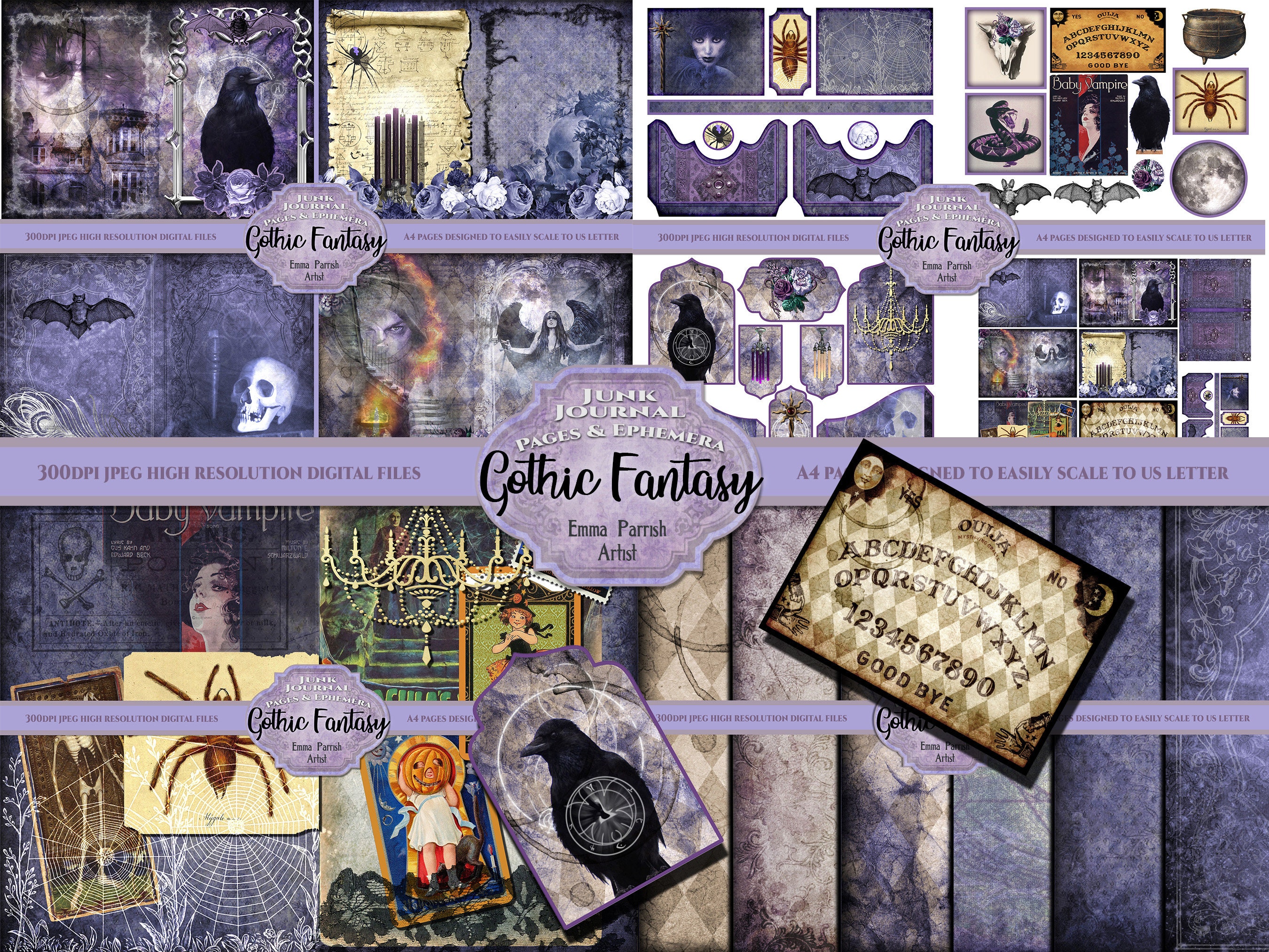 Gothic Junk Journal Kit, Purple, Witch, Printable, Wicca, Pagan, Vintage Scrapbook, Grimoire, Shadowbook, Spooky Ephemera