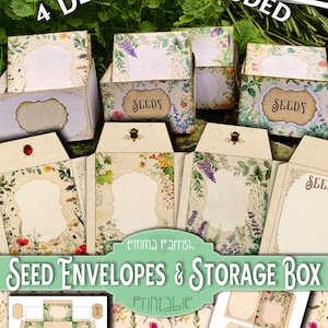 Saatumschläge & Aufbewahrungsbox zum Ausdrucken, Junk Journal Ephemera Aufbewahrung, Gemüse Kräuter Blumen Saat Päckchen Organizer, Gärtner Geschenk