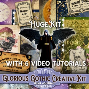 Glorious Gothic, Printable Large Junk Journal Kit, Pop Up, Halloween, Waterfall Card, File Folio, Box Making, Ephemera, 6 Video Tutorials