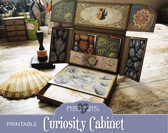 Curiosity Cabinet Printable Journal Kit, Folding, Pop Up, Ernst Haeckel, Vintage Curio, Antique Display Cabinet, Unique Journal Storage Kit