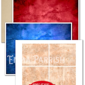 K&ouml;nnte beinhalten: Ein Satz von drei digitalen Papierhintergr&uuml;nden in Rot, Blau und Beige. Die Papiere haben eine Aquarelltextur und sind perfekt f&uuml;r digitales Scrapbooking, Kartenherstellung und andere kreative Projekte.