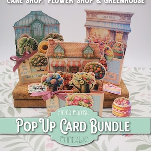 Pop Up Card Making Bundle, Cricut PNG, Cake Shop, Flower Shop & Greenhouse Box Card Printable, Happy Mail, Papercraft, Junk Journal Insert