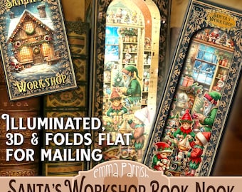 Christmas Book Nook, Printable, Santa's Workshop, Christmas Decoration, Lights, Old Book Printable, Book Box, Cricut, Mailable Gift