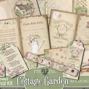 Zestaw Cottage Garden Junk Journal, strony do druku Cottagecore Journal, papier cyfrowy Vintage Ephemera, zestaw Garden Download Scrapbook