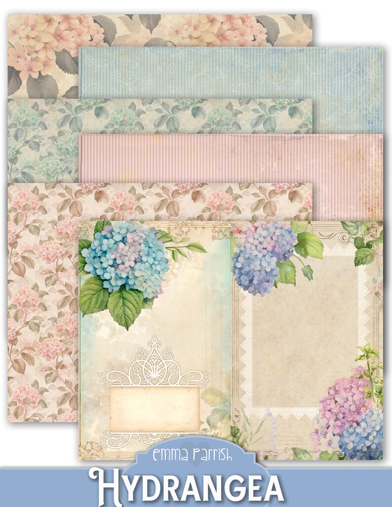 Hydrangea Junk Journal Printable Kit, Flowers, Vintage Shabby Floral ...