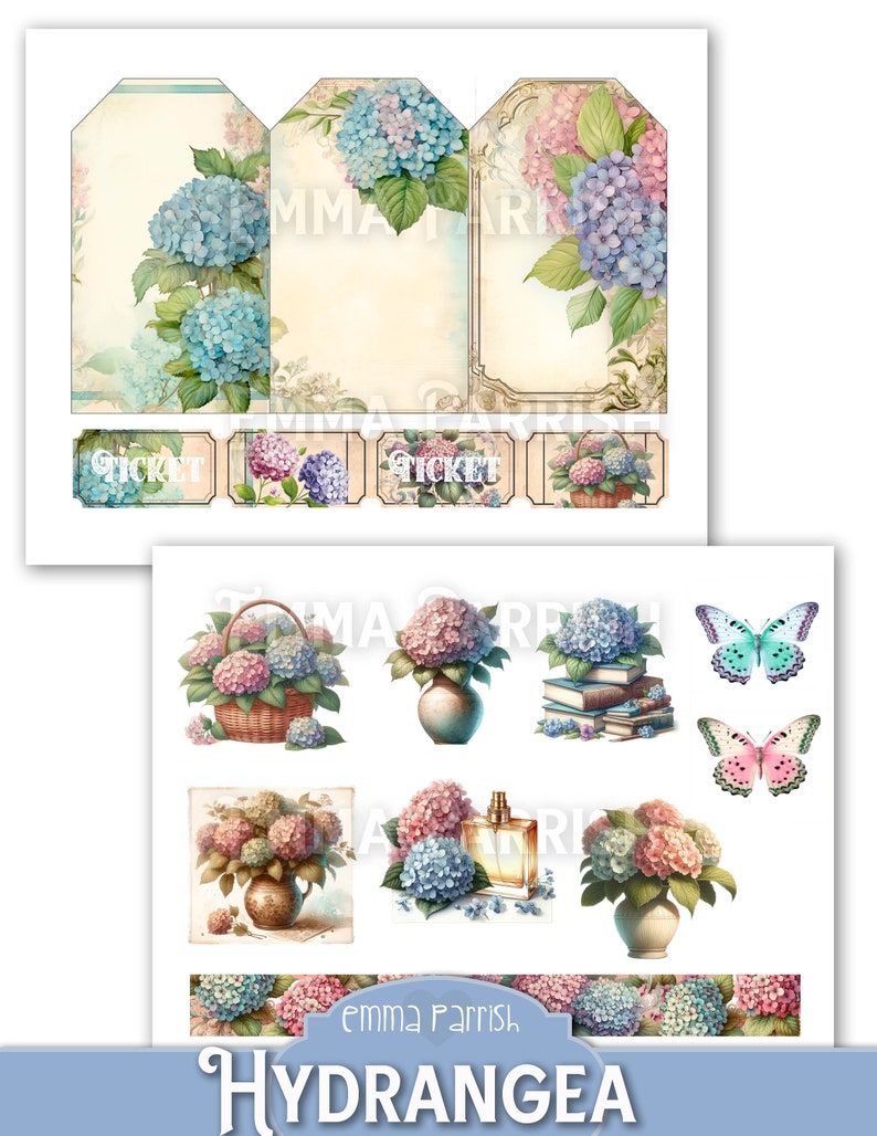 Hydrangea Junk Journal Printable Kit, Flowers, Vintage Shabby Floral ...