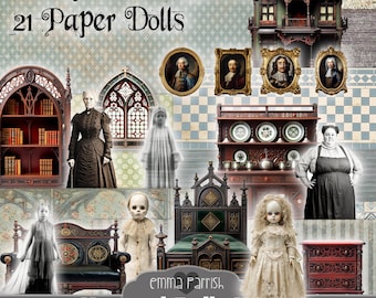 Haunted Dollhouse Journal Kit, Printable Paper Dolls House