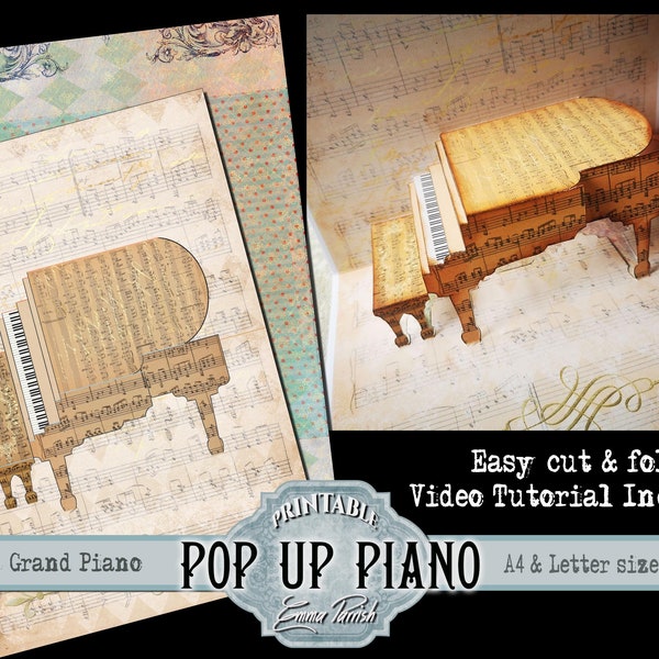 Pop Up Piano Printable Kit, Junk Journal Digital add on Pack, Musical Ephemera Set,  Interactive Card, Musician, Pianist Digital Printable