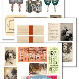 May include: A collection of vintage ephemera, including a poem titled "To My Mother", a ticket for a Louis Armstrong concert, a ticket for a performance at the Memorial Auditorium, and a photograph of a dog. The text "GRANDPA'S TREASURES" is printed at the bottom of the image.