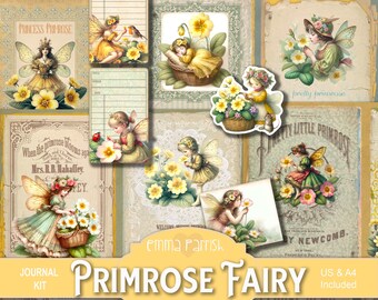 Primrose Fairies Printable Journal Kit, Flower Fairy, Junk Journal Digital Download, Whimsical Floral, Scrapbooking, Crafting, Fairy Clipart