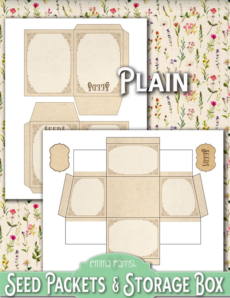 Seed Envelopes & Storage Box Printable, Junk Journal Ephemera Storage, Vegetable Herb Flower Seed Packet Organizer, Gardeners Gift image 5