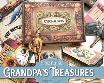 Folio imprimable pour journal indésirable Grandpa's Treasures, 15 projets interactifs, souvenirs de grand-père, créations en papier, fabrication de cartes, cadeau folio pour journal pour homme