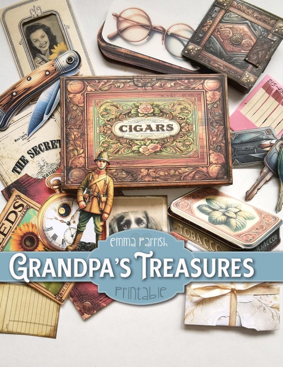 Grandpa's Treasures Printable Junk Journal Folio, 15 Interactive Projects, Grandad Memories, Papercraft, Cardmaking, Mens Journal Folio Gift