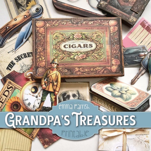 Grandpa's Treasures Printable Junk Journal Folio, 15 Interactive Projects, Grandad Memories, Papercraft, Cardmaking, Mens Journal Folio Gift