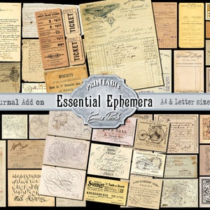 Vintage Printable Ephemera Pack, Junk Journal Kit Add on, Aged Paper Tickets, Embellishments, Vintage  Scrapbook Collage sheets