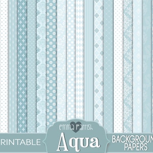 Aqua Blue Patterned Printable Paper Kit, Junk Journal Pages, Scrapbook, Masterboards, Background, Matting, Card making, Collage, Papercrafts
