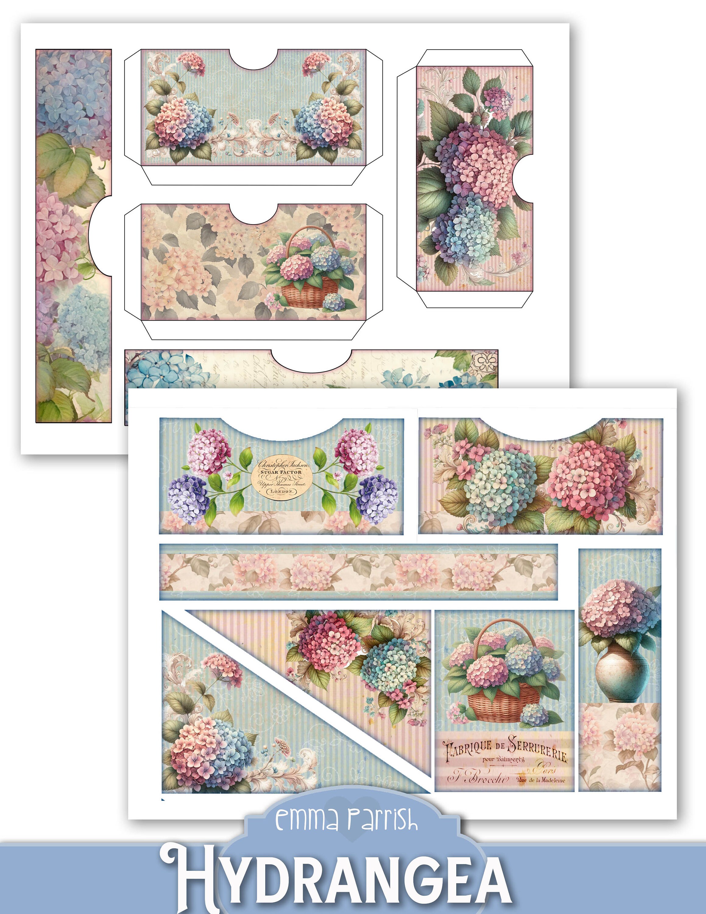 Hydrangea Junk Journal Printable Kit, Flowers, Vintage Shabby Floral ...