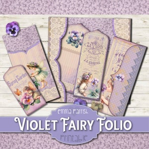 Violet Fairy Folio, Junk Journal Printable Fairies  Add on, Spring Flowers, Floral Journal Topper, Scrapbook, Card Making, Fairy Clipart