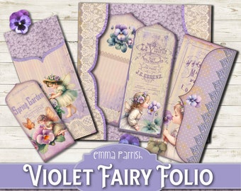 Violet Fairy Folio, Junk Journal Printable Fairies  Add on, Spring Flowers, Floral Journal Topper, Scrapbook, Card Making, Fairy Clipart