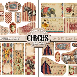 Vintage Circus Junk Journal Kit, Printable Circus Digital Paper Set, Shabby Circus Ephemera ...