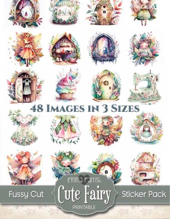 Cute Fairy Printable Sticker, Clipart, Fairy Junk Journal, Cricut,  Watercolor, Fantasy Digital Paper, Fairy Download, Scrapbook, Collage 
