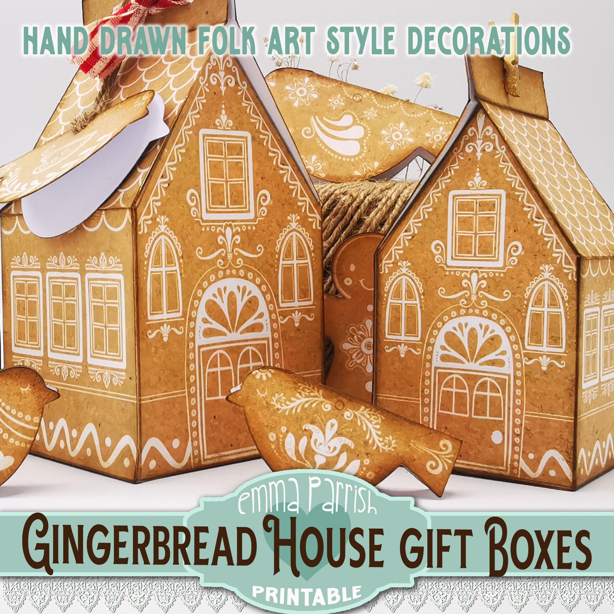 Gingerbread House Gift Box Printable, Christmas Handmade Gift Packaging ...