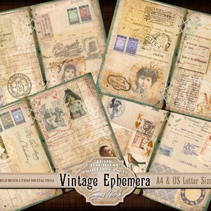 Vintage Ephemera Junk Journal Pages, Printable Vintage Paper, Shabby Digi Kit, Ephemera, Vintage Collage, Ephemera Digital Download